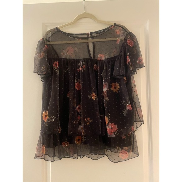 WILLOW Floral Mesh Short Sleeve‎ Ruffle Women's 2X - Picture 1 of 5